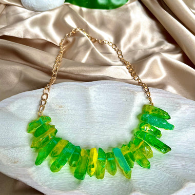 Raw Green quartz Statement Necklace