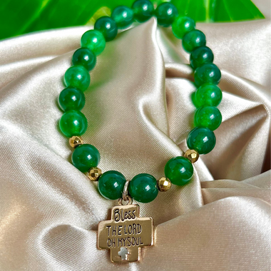 Women's Green Jade Psalms 103 Protection Bracelet, Green Beaded Gemstone Bracelet