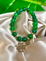 Women's Green Jade Psalms 103 Protection Bracelet, Green Beaded Gemstone Bracelet