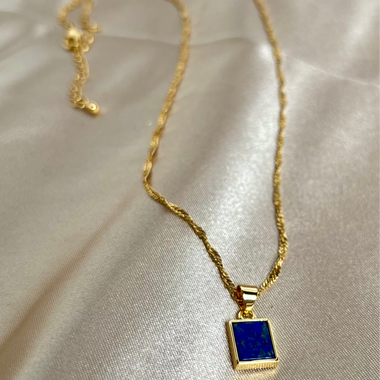 Women's Dainty 24K Gold Filled Lapis Lazuli Bezel Pendant Necklace