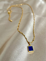 Women's Dainty 24K Gold Filled Lapis Lazuli Bezel Pendant Necklace