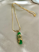 Unisex Lucky Dragon Jade Necklace, Gold Filled Dragon wrapped Jade Necklace