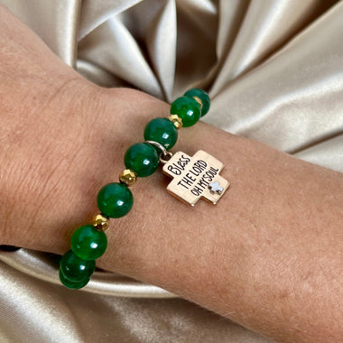 Women's Green Jade Psalms 103 Protection Bracelet, Green Beaded Gemstone Bracelet