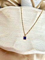 Women's Dainty 24K Gold Filled Lapis Lazuli Bezel Pendant Necklace