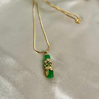 Unisex Lucky Dragon Jade Necklace, Gold Filled Dragon wrapped Jade Necklace