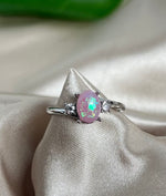 Silver Plated Pink Opal Silver CZ Statement Ring