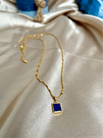 Women's Dainty 24K Gold Filled Lapis Lazuli Bezel Pendant Necklace