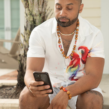 Men's Millefiori & Wood Beaded Necklace, Resort Wear Jewelry