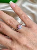 Silver Plated Pink Opal Silver CZ Statement Ring