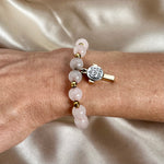 Women's But First Pray Rose Quartz Beaded Bracelet, Christian Cross Charm Bracelet