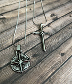 Mens Stainless Steel Northstar Compass Necklace