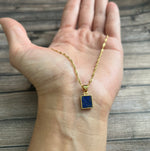 Women's Dainty 24K Gold Filled Lapis Lazuli Bezel Pendant Necklace