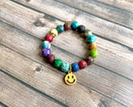 Boy's 10K Gold Smiley Face Gemstone Necklace & Bracelet Set