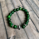 Men's Green Beaded Quartz Cross Bracelet