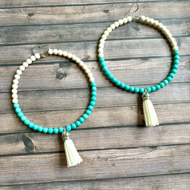 XL Turquoise Beaded Hoop Earrings