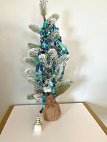 Blue Luxury Beaded Holiday Gnome Garland, 9FT Blue Beaded Holiday Garland