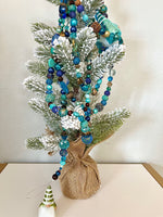 Blue Luxury Beaded Holiday Gnome Garland, 9FT Blue Beaded Holiday Garland