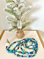 Blue Luxury Beaded Holiday Gnome Garland, 9FT Blue Beaded Holiday Garland