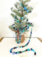 Blue Luxury Beaded Holiday Gnome Garland, 9FT Blue Beaded Holiday Garland