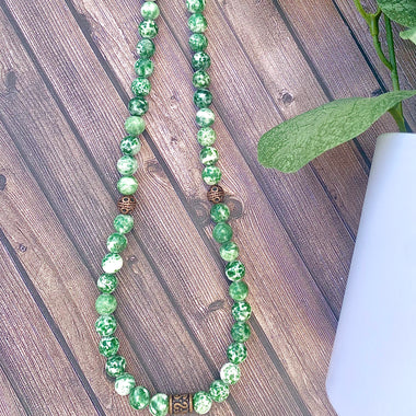 Prosperity Necklace ~ Green Agate Gemstone Beaded Necklace