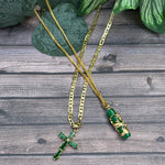 Women's 24K Gold Filled Chain with Emerald Green Cross