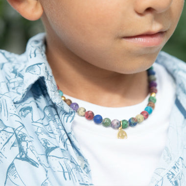 Boy's 10K Gold Smiley Face Gemstone Necklace & Bracelet Set