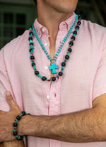 Men's Turquoise Gemstone Cross Hand knotted Necklace, Resort Wear Jewelry