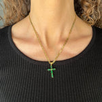 Women's 24K Gold Filled Chain with Emerald Green Cross