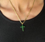 Women's 24K Gold Filled Chain with Emerald Green Cross