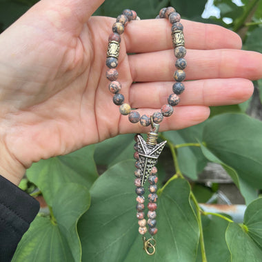 Men's Leopard Jasper Beaded Gemstone Arrowhead Necklace