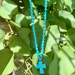 Men's Turquoise Gemstone Cross Hand knotted Necklace, Resort Wear Jewelry