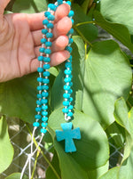 Men's Turquoise Gemstone Cross Hand knotted Necklace, Resort Wear Jewelry