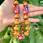 Men's Millefiori & Wood Beaded Necklace, Resort Wear Jewelry