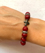 Men's Ruby Quartzite Bracelet, Men's Cross Beaded Bracelet