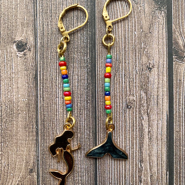 Girls Mermaid Earrings ~ Beaded Mermaid Dangle Earrings