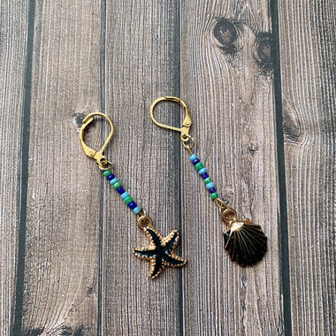 Seashell and Starfish Leverback Earrings | TwelveGemStones