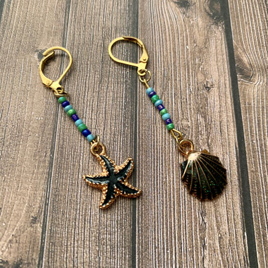 Seashell and Starfish Leverback Earrings | TwelveGemStones