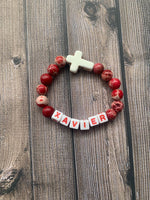 Kids Unisex Custom Name Gemstone Beaded Bracelet, Kids Cross Letter Bracelet